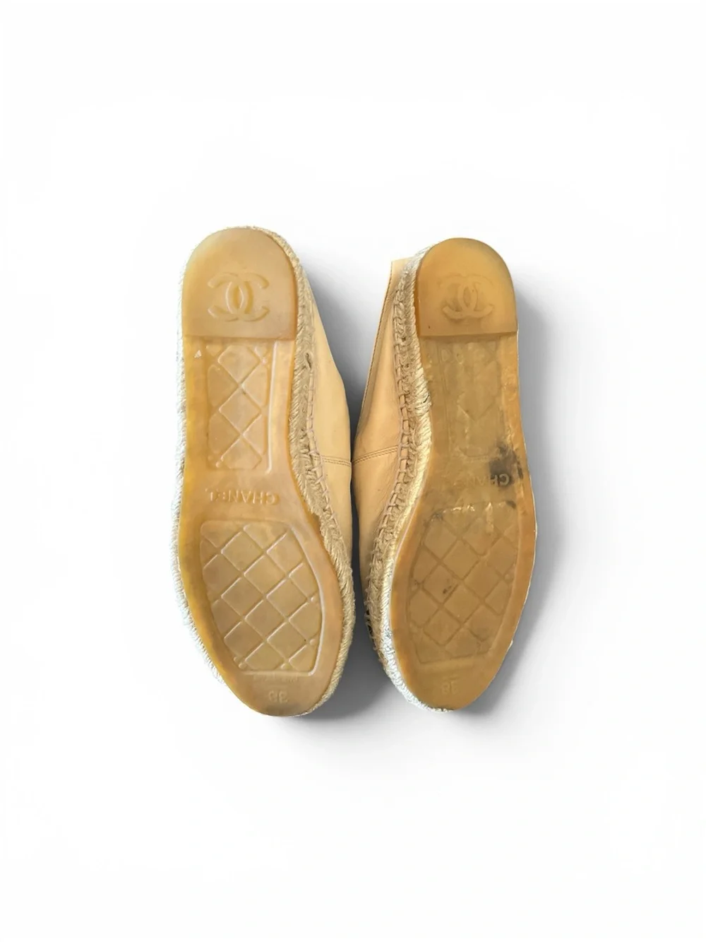 CHANEL Beige and Black Espadrille Flats with CC Logo